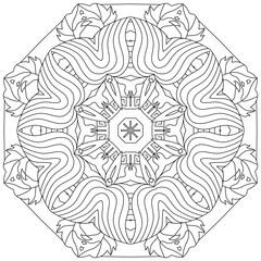 Hand drawn zentangle circular ornament for coloring page.