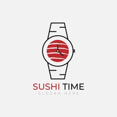 Sushi Time logo template design in Vector illustration