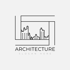 Line buildings logo template. Abstract commercial real estate vector design. Cityscape logotype 