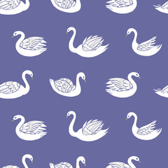 Fototapeta premium Seamless vector pattern of swans. Decoration print for wrapping, wallpaper, fabric, textile.