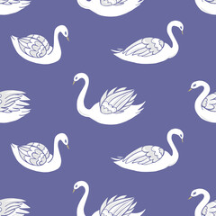 Seamless vector pattern of swans. Decoration print for wrapping, wallpaper, fabric, textile.