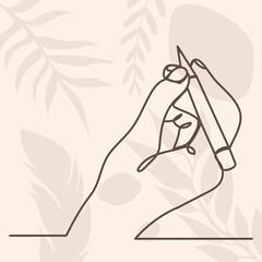 one continuous line drawing hand with pencil vector