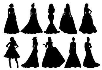 princess bride set black silhouette, isolated, vector © zolotons
