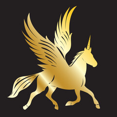 pegasus with wings golden silhouette, isolated