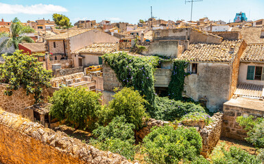 View of the old town of Alcudia from the walls of the Porta del Moll fortress, Majorca island.