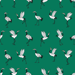 Seamless vector pattern of cranes. Decoration print for wrapping, wallpaper, fabric, textile.