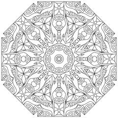 Hand drawn zentangle circular ornament for coloring page.