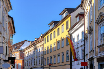 Fototapeta na wymiar Beatiful facades in the downtown of Klagenfurt, Austria