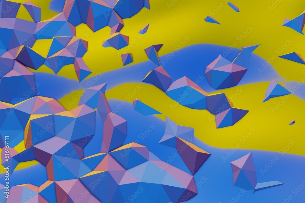 Poster Colourful  Abstract 3D visualization of a geometric low-poly surface. 3d rendering illustration. Background pattern for design.