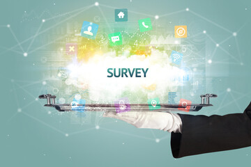 Waiter serving social networking concept