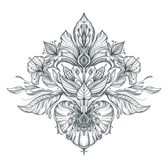 Beautiful vector composition with hand drawn floral elements, leaves