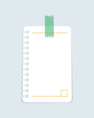 A blank sheet from the notebook is taped to the wall. Isolated on white background.Flat vector illustration. Eps10