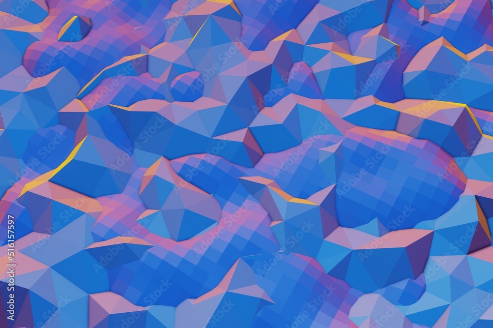 Poster Colourful  Abstract 3D visualization of a geometric low-poly surface. 3d rendering illustration. Background pattern for design.