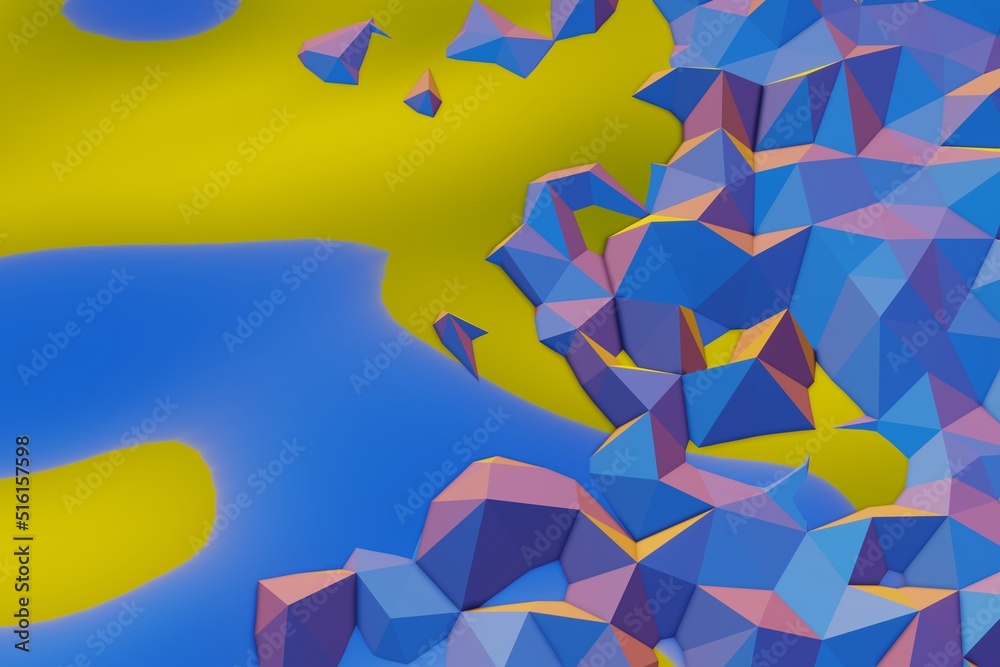 Poster Colourful  Abstract 3D visualization of a geometric low-poly surface. 3d rendering illustration. Background pattern for design.