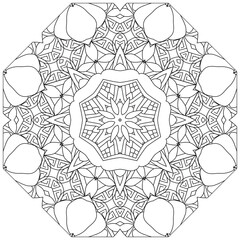 Hand drawn zentangle circular ornament for coloring page.