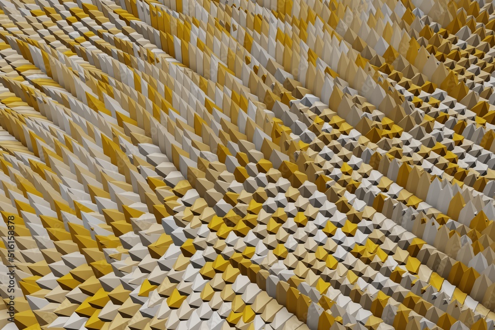 Poster Beautiful Abstract yellow shiny line relax,  background. Starburst dynamic rings. 3d rendering illustration Background pattern for design.