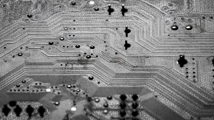 Macro Close up of printed wiring on PC circuit board..