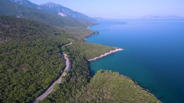 Dilek Peninsula National Park Aydin Turkey aerial view green forest and blue water