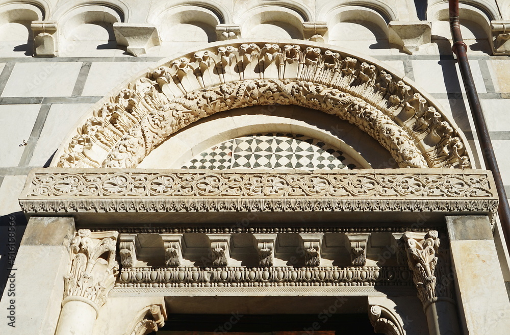 Wall mural detail of the facade of the cathedral of carrara, tuscany, italy