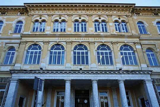 Aurelio Saffi school building in Gramsci square in Carrara, Tuscany, Italy