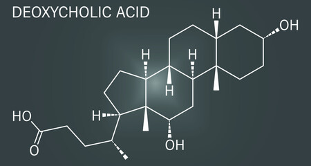 Skeletal formula of Deoxycholic acid bile acid molecule. Also used as drug.