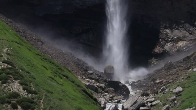 majestic sissu waterfall in lahaul spiti valley in himachal pradesh. 