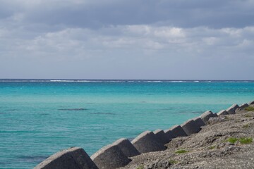 The beautiful sea of Irabu Island seen from the top of the artificial levee