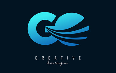 Creative blue letters GO g o logo with leading lines and road concept design. Letters with geometric design.