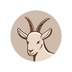 Goat head. llustration of domestic goat. Simple contour vector illustration for emblem and print.