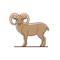 Bighorn print. llustration of ram. Simple contour vector illustration for emblem, badge, insignia.