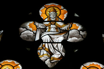 Notre Dame de Beaune church stained glass window : god