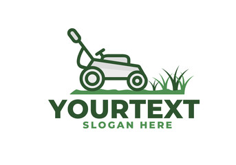 lawnmower logo or icon, lawn moving and lawn care service logo , cutting grass company logo vector
