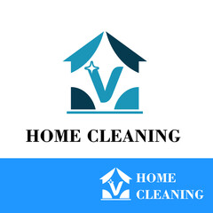 	
Initial v letter with sparkle and house icon for simple modern home cleaning service business logo concept	