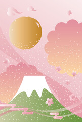 Fototapeta na wymiar お正月の富士山と日の出の背景イラスト