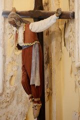 San Francesco church, Gallipoli, Apulia.Thief crucified with Jesus on the Golgotha