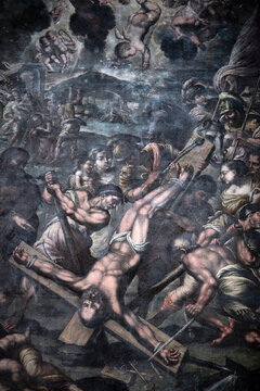 Chiesa della Grazia, Galatina, Apulia.Painting depicting Saint Peter's crucifixion
