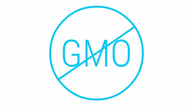 Animated blue icon GMO free. Non genetically modified foods. Vector illustration isolated on white background.