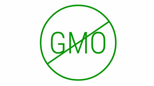 Animated green icon GMO free. Non genetically modified foods. Vector illustration isolated on white background.