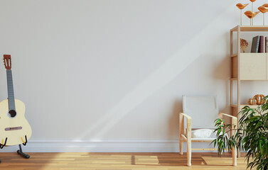 minimal interior style poster Mock up the living room wall in white with modern sofa and decorations in the living room...copy space. 3D rendering.
