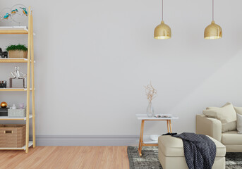 minimal interior style poster Mock up the living room wall in white with modern sofa and decorations in the living room...copy space. 3D rendering.