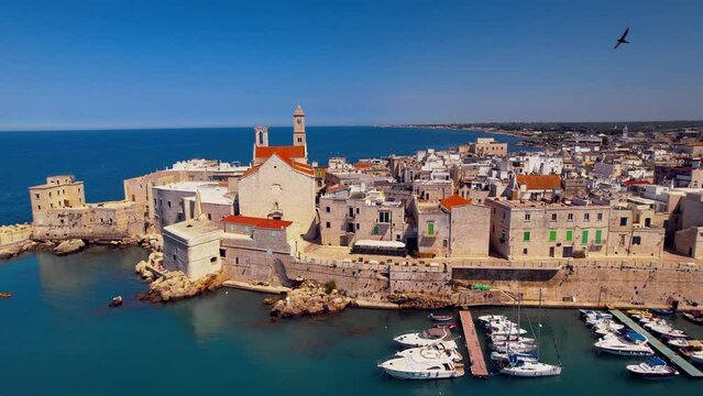 Traditional Italy. Atmosferic Puglia region with white villages and colorful fishing boats. Giovinazzo town, Bari province. Aerial bird eye view
