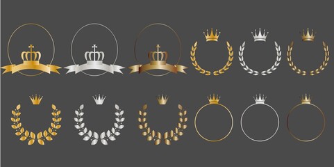 Set of Crown and Gold frames. Gold, Silver and Bronze Wreath collection. decorative frame icons for Award, best seller design. Vector illustration.