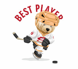 Vector illustration of teddy bear playing hockey
