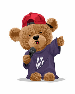 Naklejki Vector illustration of teddy bear singing  in hip-hop style
