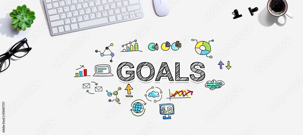 Poster goal concept with a computer keyboard and a mouse