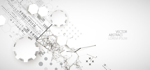 Obraz premium Abstract background on technological and scientific topics. Plexus effect with various techno details with a place under the text. Vector format.