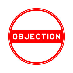Red color round seal sticker in word objection on white background - obrazy, fototapety, plakaty