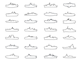 battleship vessel line art icon set .outline concept .navy related icon