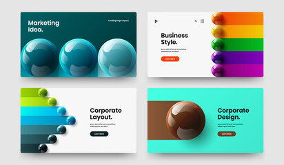 Modern corporate brochure design vector illustration collection. Amazing 3D balls flyer template composition.