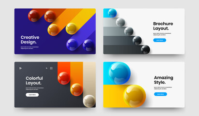 Abstract 3D balls web banner concept bundle. Bright corporate brochure vector design illustration composition.